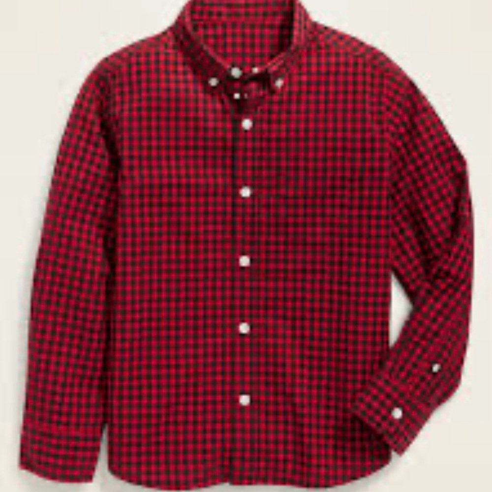 Old Navy Boys Red and Navy Checkered Long Sleeve Button Down Shirt